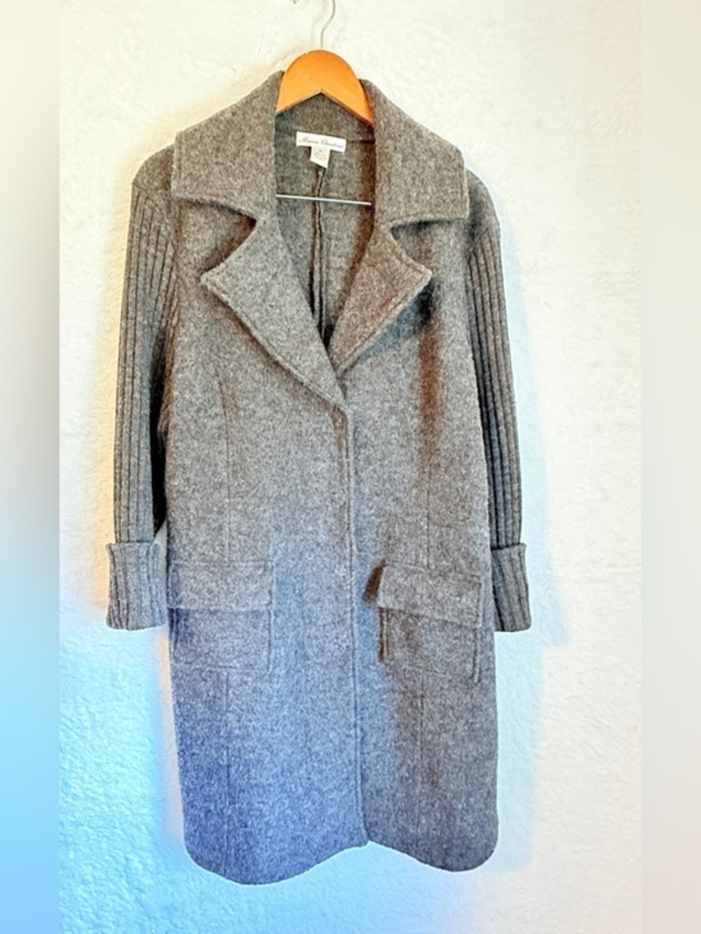 Marisa Christina 100%  Wool Longline Sweater Coat Gray XL Ribbed Sleeve